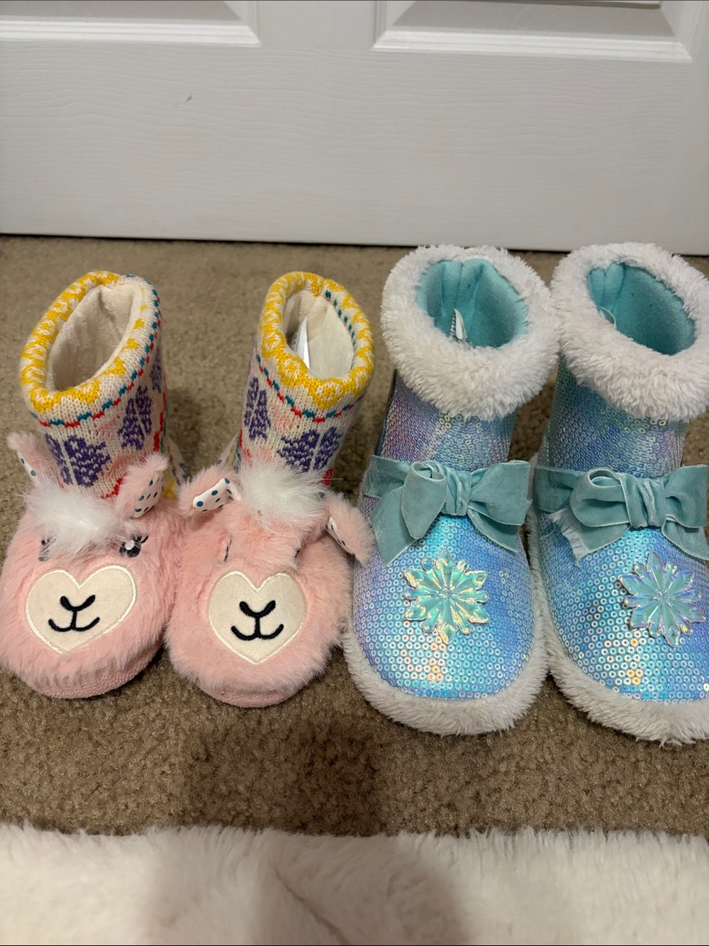 Plush Pink Animal Slipper Boots & Sparkle Frozen Snowflake Booties - 2 Pairs